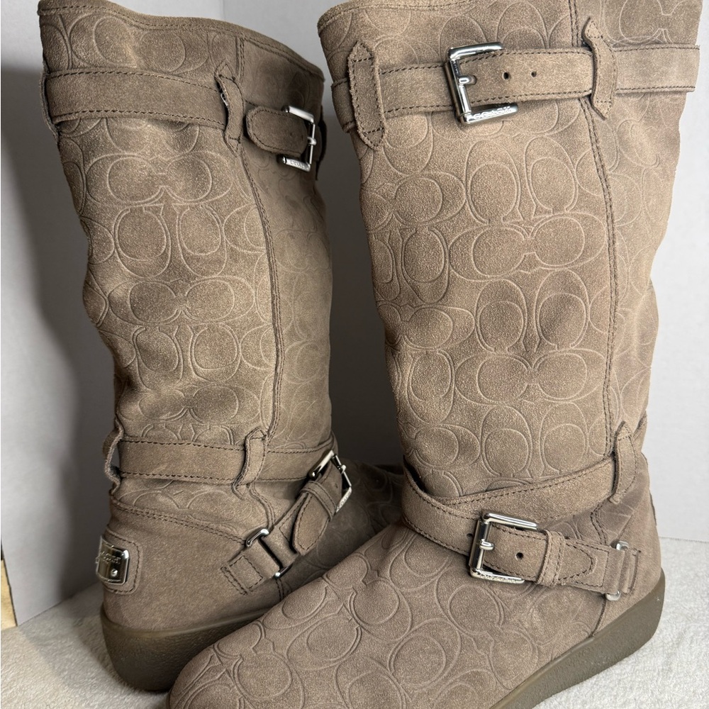 Coach Women's Taupe Patterned Winter Boots
